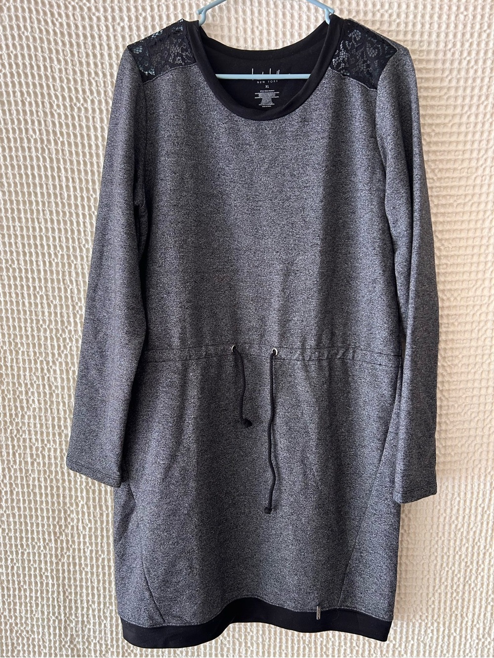 Nicole Miller Gray Knit Mini Dress with Lace Shoulders